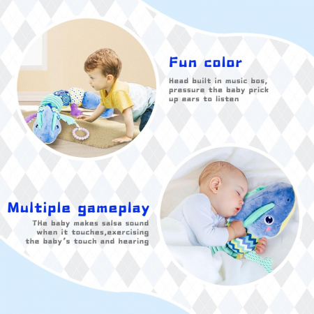 Jucarie Bebe Senzoriala Muzicala Dragon, 60x9 cm, albastru [2]