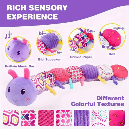 Jucarie Bebe Senzoriala Muzicala Omida, 60x9 cm, mov [2]