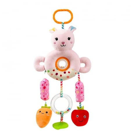 Jucarie bebe zornaitoare de agatat pentru patut/carucior Iepurasul Roz, multicolor