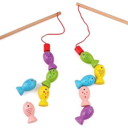 Joc educativ de pescuit magnetic din lemn Broasca, multicolor [2]