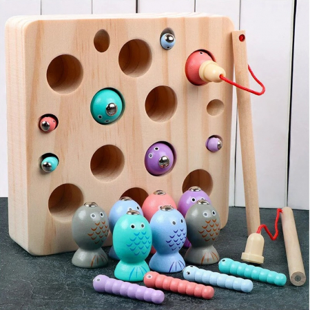 Jucarie de pescuit magnetic din lemn Catch Worms Fishing Game [3]