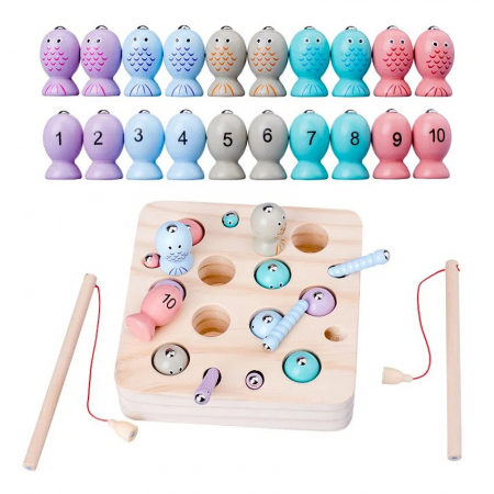 Jucarie de pescuit magnetic din lemn Catch Worms Fishing Game [1]