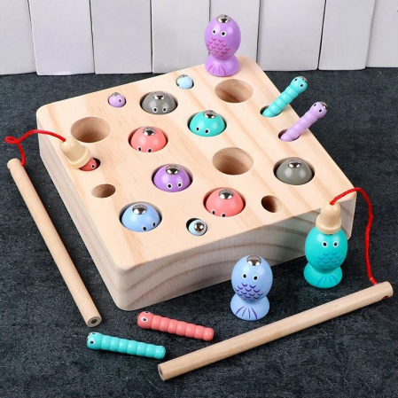 Jucarie de pescuit magnetic din lemn Catch Worms Fishing Game [2]