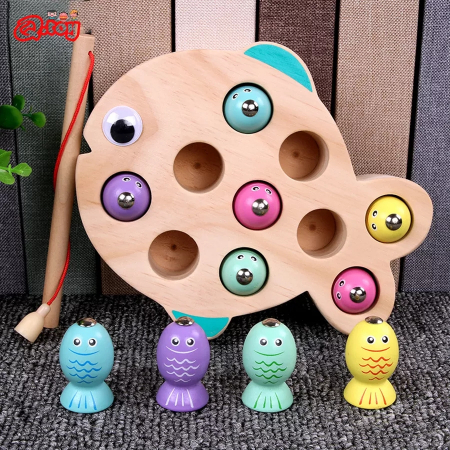 Jucarie de pescuit magnetic din lemn Pestisor, multicolor [5]