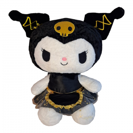 Jucarie de plus Papusa Kuromi din seria Hello Kitty Sanrio, 55 cm, negru/auriu