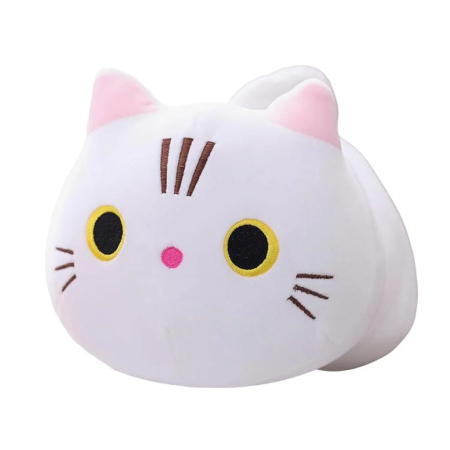 Jucarii din plus - Jucarie de plus Pisica tip perna, umplutura hipoalergenica, 45x26x26 cm, alb