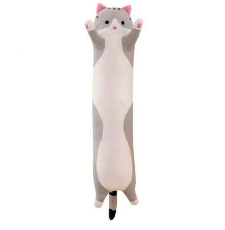 Jucarie de plus pisica tip perna, umplutura hipoalergenica, pentru copii si adulti, 110 cm, gri [2]