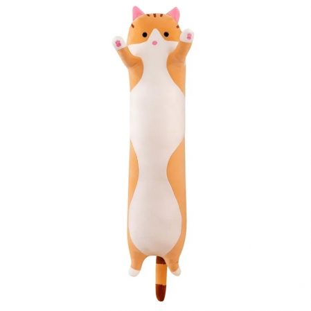 Jucarie de plus pisica tip perna, umplutura hipoalergenica, pentru copii si adulti, 110 cm, bej [5]
