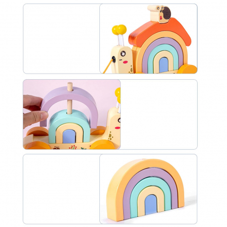 Jucarie de tras din lemn Melcul Curcubeu, multicolor [1]