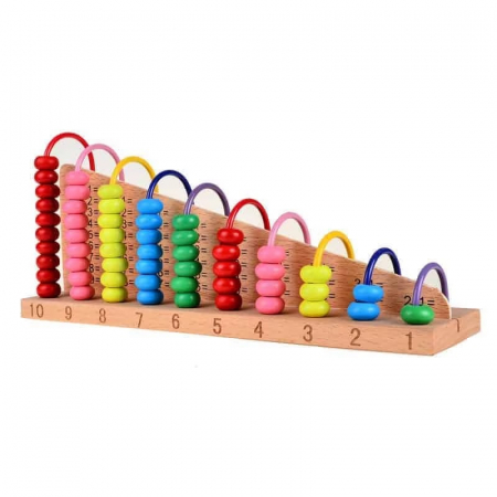 Jucarie educativa Montessori din lemn cu Abac si operatiuni matematice, multicolor