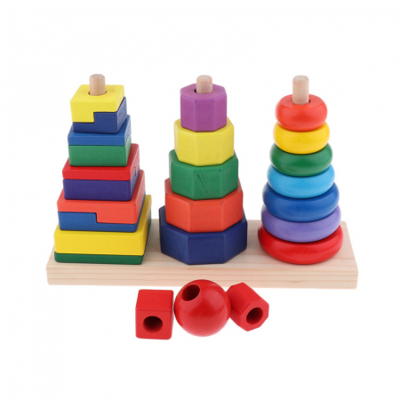 Jucarie din lemn Montessori de stivuire 3 in 1, multicolor [2]