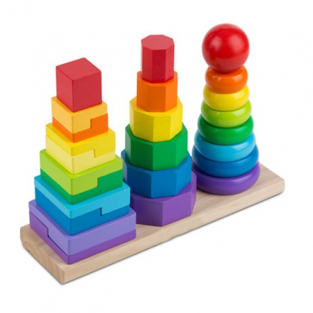 Jucarii Montessori din lemn - Jucarie din lemn Montessori de stivuire 3 in 1, multicolor