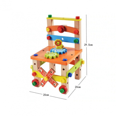 Jucarie educativa pentru asamblat cu suruburi din lemn, scaun, avion, masinute, 49 piese multicolor [7]