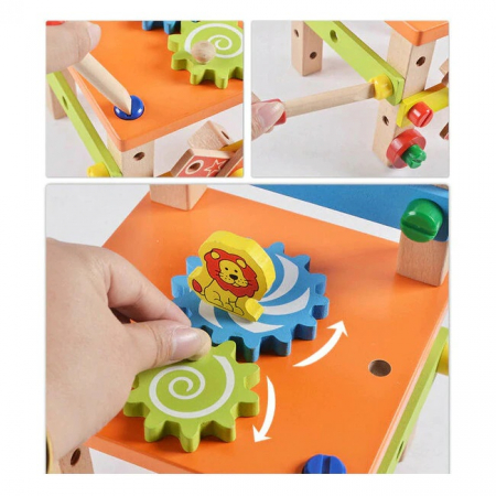 Jucarie educativa pentru asamblat cu suruburi din lemn, scaun, avion, masinute, 49 piese multicolor [2]