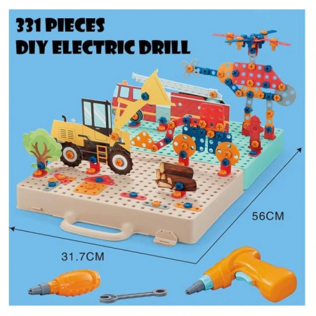 Jucarie educativa si interactiva set constructie cu bormasina, 331 piese, masini, inginerie 2D-3D [3]