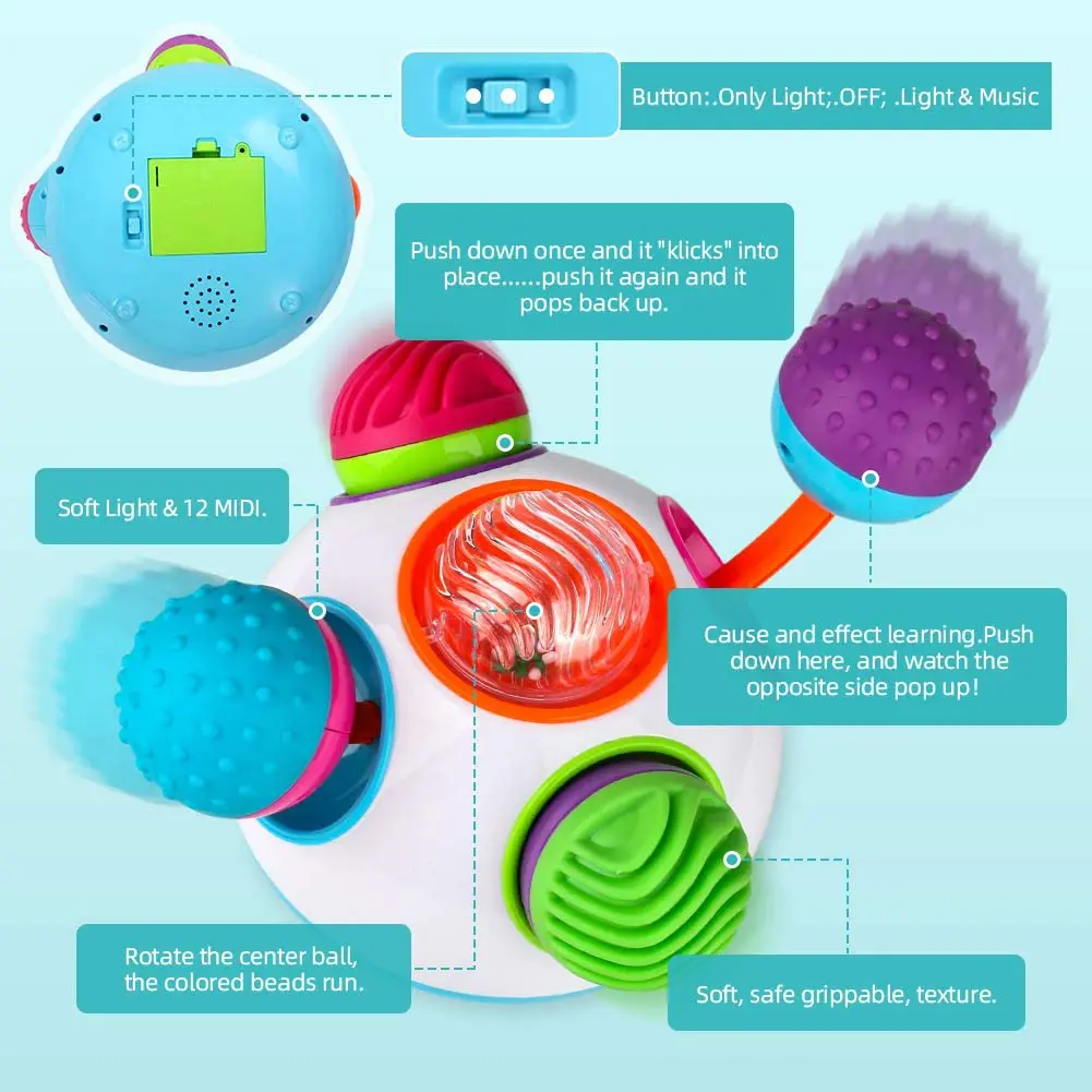 Jucarie interactiva Baby Soft Ball cu lumini si sunete, multicolor [3]