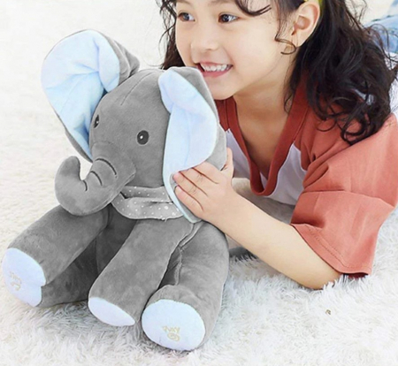 Jucarie interactiva Elefant Peek a Boo, 30 cm, gri/albastru [3]