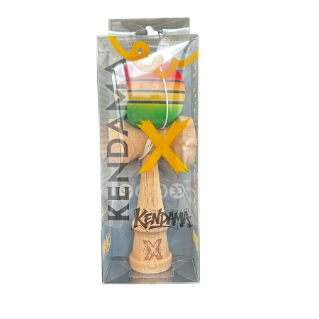 Jucarie Kendama X din Lemn, Rubber Grip, 18 cm, Rosu/Galben/Verde [2]