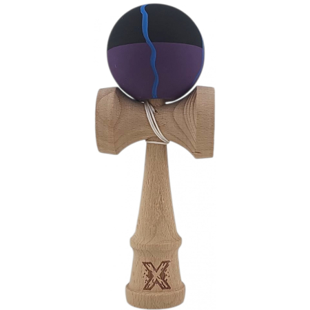 Jocuri dexteritate - Kendama X din Lemn, Rubber Grip, 18 cm, Negru/Mov/Albastru
