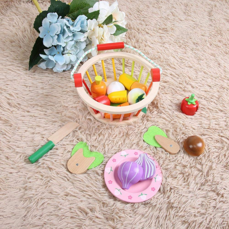 Jucarie lemn Cosuletul cu Legume de feliat, multicolor [3]