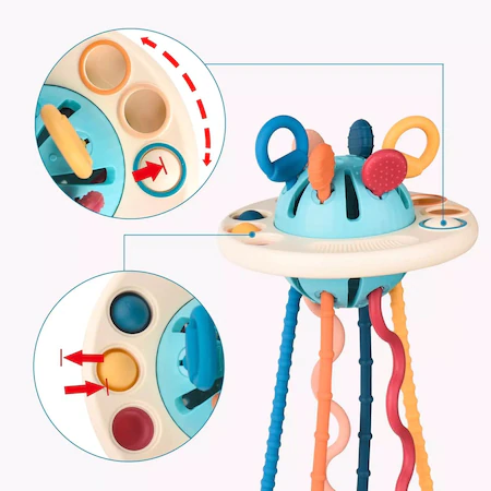 Jucarie Montessori pentru bebelusi si copilasi mici, cu snur din silicon, senzoriala, Jucarie pentru abilitati motrice, multicolora, 21x12 cm [4]