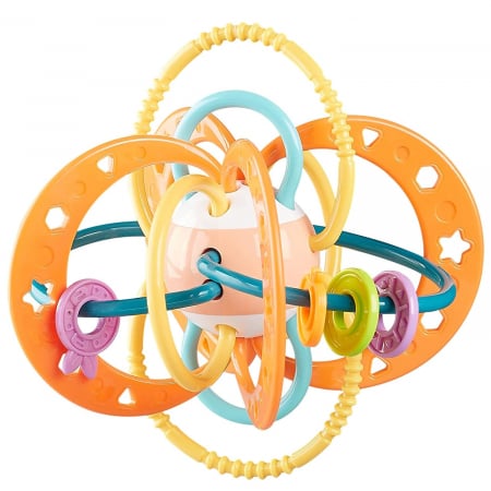 Jucarii bebe - Jucarie motrica dentitie si zornaitoare bebelusi Planeta Portocalie