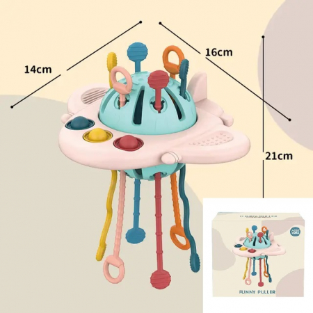 Jucarie senzoriala Montessori pentru bebelusi si copilasi mici cu snur din silicon, abilitati motrice, multicolor, 21x16 cm [7]