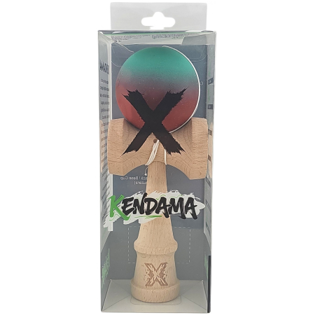 Kendama X din Lemn, Rubber Grip, 18 cm, Rosu/Verde [2]