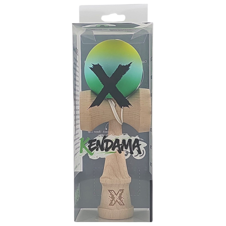 Kendama X din Lemn, Rubber Grip, 18 cm, Galben/Albastru/Verde [3]