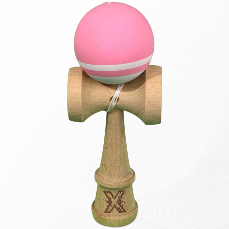 Jucarii educative si creative - Kendama X din Lemn, Rubber Grip, 18 cm, Roz/Alb