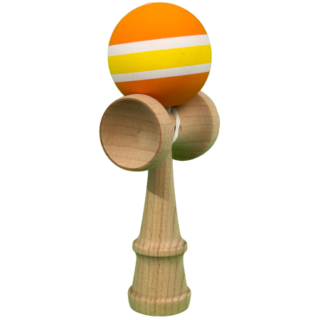 Kendama X din Lemn, Rubber Grip, 18 cm, Portocaliu/Alb/Galben [1]