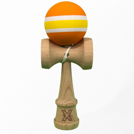 Jucarii educative si creative - Kendama X din Lemn, Rubber Grip, 18 cm, Portocaliu/Alb/Galben