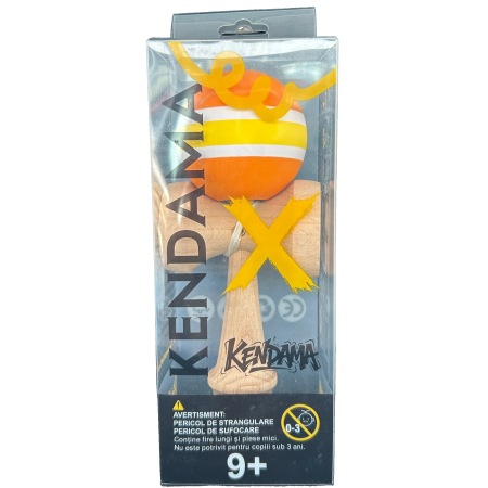 Kendama X din Lemn, Rubber Grip, 18 cm, Portocaliu/Alb/Galben [3]