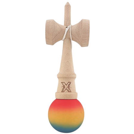 Kendama X din Lemn, Rubber Grip, 18 cm,Rosu/Galben/Albastru [1]