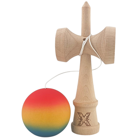 Kendama X din Lemn, Rubber Grip, 18 cm,Rosu/Galben/Albastru [2]