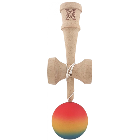Kendama X din Lemn, Rubber Grip, 18 cm,Rosu/Galben/Albastru [4]