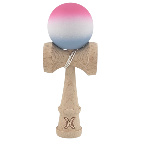 Jucarii educative si creative - Kendama X din Lemn, Rubber Grip, 18 cm, Roz/Alb/Gri