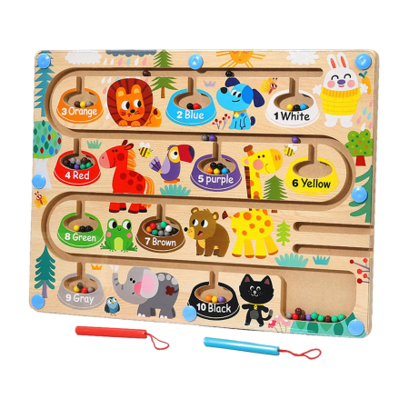 Jucarii educative si creative - Labirint magnetic ,Sortare si Numarare Animale, 22.5 cm, multicolor