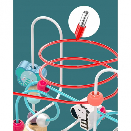 Labirint motricitate din lemn Animale Jungla, circuit cu bile si abac, multicolor [3]