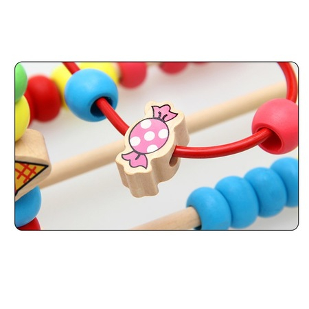 Labirint motricitate din lemn, circuit cu bile si abac Candy Round Bead, multicolor [4]