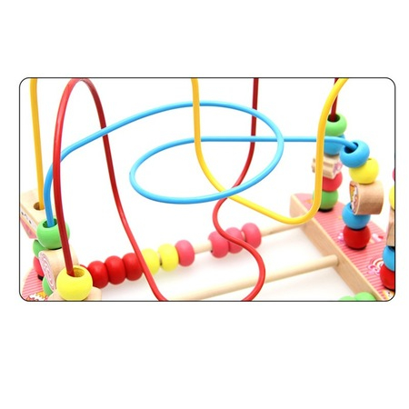 Labirint motricitate din lemn, circuit cu bile si abac Candy Round Bead, multicolor [2]