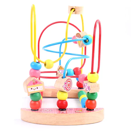 Labirint motricitate din lemn, circuit cu bile si abac Candy Round Bead, multicolor [1]