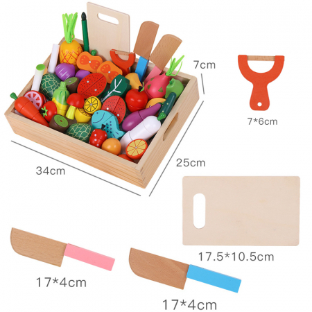 Lada Jumbo cu Fructe si Legume magnetice de feliat din lemn, 30 piese, multicolor [5]