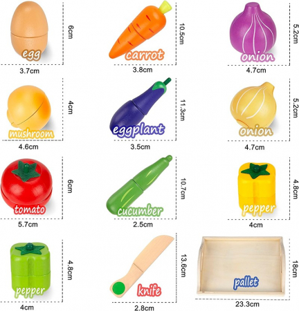 Ladita cu Legume magnetice de feliat din lemn, 12 piese, multicolor [3]