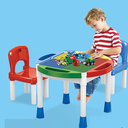 Masa Tip Lego Duplo cu 2 scaune incluse, multicolor [2]