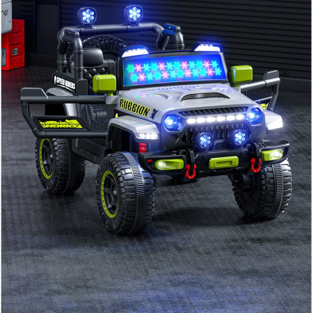 Mașină Electrică pentru Copii Off-Road, Conectare Bluetooth, telecomandă, Tracțiune Integrală, Lumina Intermitenta, Baterie 12V 7Ah, 120x63x68cm, Gri [1]