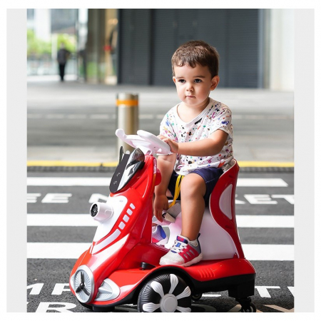 Masinuta electrica cu telecomanda pentru copii, rotire 360, baloane de sapun, lumini si sunete, pedale de acceleratie si frana, rosu [5]