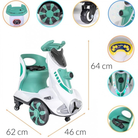 Masinuta electrica cu telecomanda pentru copii, rotire 360, baloane de sapun, lumini si sunete, pedale de acceleratie si frana, verde [6]