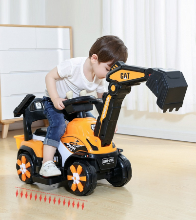 Masinuta Electrica Tip Excavator, Brat Electric cu Maneta de Control, Muzica si Lumini, 2-6 ani, Portocaliu [3]