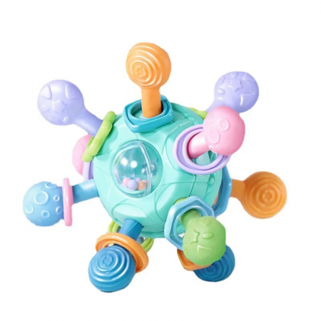 Jucarii bebe - Minge senzoriala cu zornaitoare, bebelus, Atomic, multicolor
